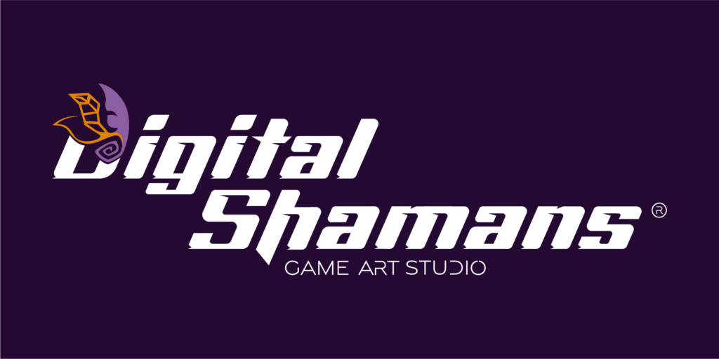 Logotype complet avec baseline du game art studio Digital Shamans