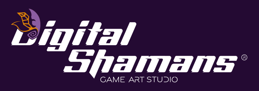 Logotype complet avec baseline du game art studio Digital Shamans